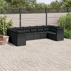 Maison Chic Salon de jardin 10 pcs avec coussins | Ensemble de Table et chaises | Mobilier d'Extérieur noir résine tressée -GKD71446