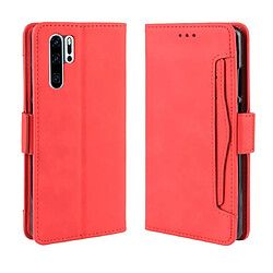 Wewoo Housse Coque Étui en cuir à motif peau de veau style portefeuille pour Huawei P30 Proavec fente carte séparée rouge