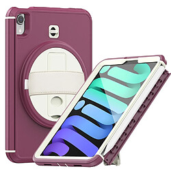 Coque en TPU antichoc, 3 couches avec béquille et bandoulière Beige/violet pour votre iPad mini (2021)