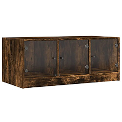 Maison Chic Table basse pour salon | Table à café avec portes en verre chêne fumé 102x50x42 cm -GKD22949