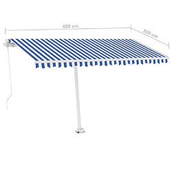 vidaXL Auvent manuel rétractable avec LED 400x300 cm Bleu et blanc pas cher