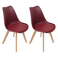 The Home Deco Factory Chaise scandinave avec assise rembourrée (Lot de 2) bordeaux.