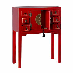 BigBuy Home Console ORIENTE Fer Bois MDF Rouge Doré 63 x 26 x 80 cm