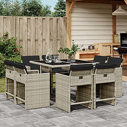 Maison Chic Ensemble à manger d'extérieur 9 pcs avec coussins,Salon de jardin,Mobilier de jardin gris clair rotin -GKD606660