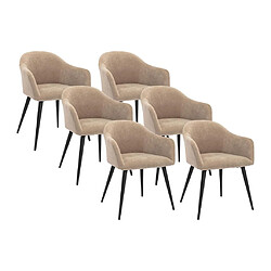 Vente-Unique Lot de 6 chaises BIBO - avec accoudoirs - Effet velours & métal - Beige