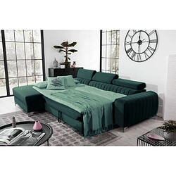 Acheter VENESETTI Canapé d'angle convertible en tissu velours Luxe vert, 5 places, angle gauche (vu de face) - GRECE VELOURS