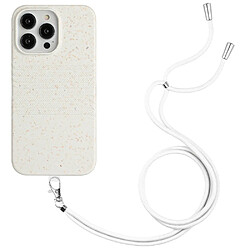 Coque en TPU + paille de blé entièrement biodégradable, texture naturelle, anti-chocs avec sangle pour votre iPhone 14 Pro Max - blanc