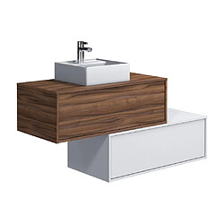 Vente-Unique Meuble de salle de bain suspendu naturel foncé et blanc avec simple vasque carrée et deux tiroirs - 94 cm - TEANA II