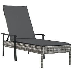 Maison Chic Chaise longue avec coussin | Bain de soleil Relax | Transat gris résine tressée -GKD42870