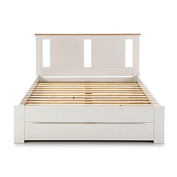 Pegane Lit adulte en MDF, pin coloris blanc, chêne - Longueur 198 x Profondeur 152,30 x Hauteur 100 cm