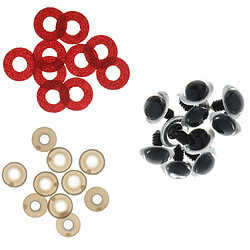 10pcs yeux de jouets de sécurité en plastique + non tissés paillettes + rondelle 18mm rouge pas cher