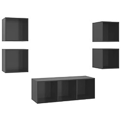 vidaXL Ensemble de meubles TV 5 pcs Gris brillant Bois d'ingénierie