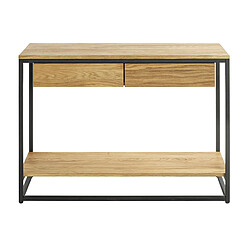 Pegane Console, meuble console en bois massif coloris chêne et métal noir -longueur 100 x profondeur 35 x hauteur 75 cm