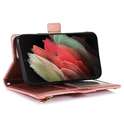 Etui en PU + TPU texture litchi avec pochette à fermeture éclair et sangle pour votre Samsung Galaxy S21 Ultra 5G - rose