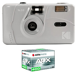 KODAK Pack M35 Argentique + Pellicule APX 400, 36 poses - Appareil Photo Kodak Rechargeable 35mm Gris, Objectif Grand Angle Fixe - Marbre Grey