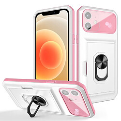 Coque en TPU + acrylique avec béquille et porte-carte blanc/rose pour votre iPhone 12 6.1 pouces