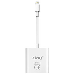 Adaptateur 2 en 1 Lightning vers Jack 3.5mm Audio + Lightning Charge LinQ Blanc