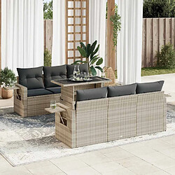 vidaXL Salon de jardin avec coussins 7 pcs gris clair résine tressée