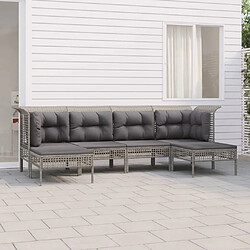 Maison Chic Salon de jardin 6 pcs + coussins - Mobilier/Meubles de jardin - Table et chaises d'extérieur Gris Résine tressée -MN26476