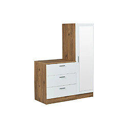 Avis Vente-Unique Commode 3 tiroirs avec armoire et miroir - Blanc et naturel - VITORIO