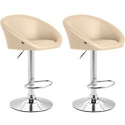 Decoshop26 Lot de 2 tabourets de bar chaises hautes design moderne en PVC crème et métal chromé 10_0004348