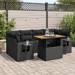 vidaXL Salon de jardin 7 pcs avec coussins noir résine tressée