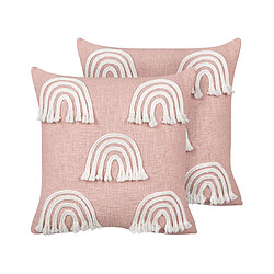 Beliani Lot de 2 coussins LEEA Coton 45 x 45 cm Broderie Rose pastel