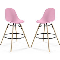 ICONIK INTERIOR Tabouret de Bar - Design Scandinave - Pieds en Bois - Lot de 2 - Skögur Rose Clair