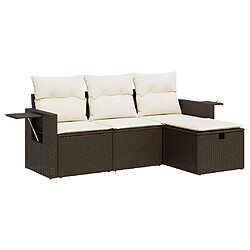 vidaXL Salon de jardin 4 pcs avec coussins marron résine tressée