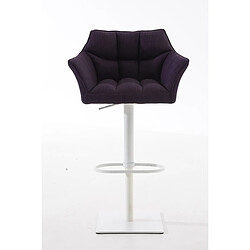 Decoshop26 Tabouret de bar chaise haute de comptoir couture carrées assise en tissu violet cadre en métal blanc 10_0004755