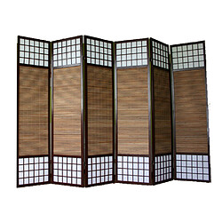 Pegane Paravent japonais en bois avec bambou de 6 Panneaux