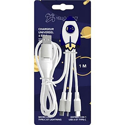 YELLO KOKO Câble 5 en 1 Andy XXL Micro USB / USB C / Lightning vers USB A et C Fusée 1m Blanc / Bleu