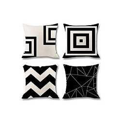 YP Select 4Pcs Géométrique Impression Numérique Accueil Oreiller Titulaire Lin Coussin Taille Oreiller Housse - 1 Noir 45X45Cm