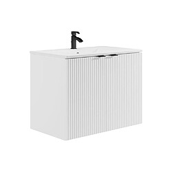 Vente-Unique Meuble de salle de bain suspendu strié avec vasque à encastrer - Blanc - 80 cm - PARMIZA