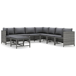 Maison Chic Salon de jardin 9 pcs + coussins - Mobilier/Meubles de jardin - Table et chaises d'extérieur Résine tressée Gris -MN81452