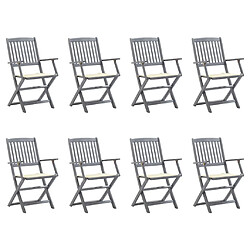 vidaXL Chaises pliables d'extérieur lot de 8 et coussins Bois d'acacia