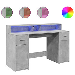 Helloshop26 Bureau table poste de travail meuble d'ordinateur informatique étude et lumières LED 140 x 55 x 91cm bois d'ingénierie gris 02_0023799