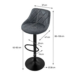 ML-Design Lot 4 tabourets de bar rembourrées en simili anthracite hauteur réglable 62-82cm pas cher