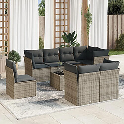 Maison Chic Salon de jardin 9 pcs avec coussins | Ensemble de Table et chaises | Mobilier d'Extérieur gris résine tressée -GKD69069