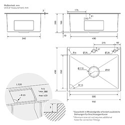 Acheter ML-Design Évier de cuisine à encastrer en acier 55x45 cm avec vidage et distributeur savon