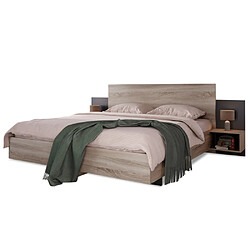 ComfortXL Lit Double En Bois Avec Plateau De Lit 160 X 200 Cm Et 2 Tables De Nuit ,en Chêne Sonoma/gris Foncé