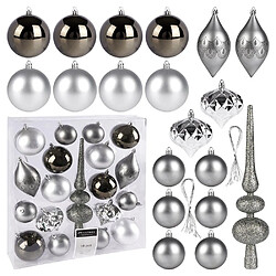 Un ensemble de boules de Noël avec une pointe / des boules en argent incassables 19 pcs.