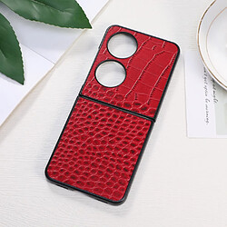 Coque en TPU + cuir véritable texture croco rouge pour votre Huawei P50 Pocket