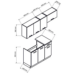 Pegane Cuisine complète Mila de 5 éléments Mila couleur chêne sonoma avec plan de travail inclus - Longueur 120/180 cm pas cher