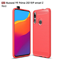 Wewoo Coque TPU en fibre de carbone à texture brossée pour Huawei Y9 Prime 2019 / P Smart Z rouge