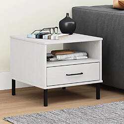 vidaXL Table de chevet avec pieds en métal Blanc Bois pin massif OSLO