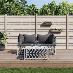 vidaXL Salon de jardin avec coussins 3 pcs blanc acier