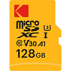 KODAK Carte Mémoire Micro SD - 128GB, Classe 10, Haute Performance, avec Adaptateur - Noir