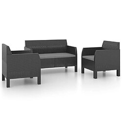 Maison Chic Salon de jardin 3 pcs + coussins - Mobilier/Meubles de jardin - Table et chaises d'extérieur PP Rotin Anthracite -MN25856