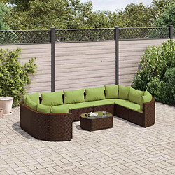 vidaXL Salon de jardin 10 pcs avec coussins marron résine tressée